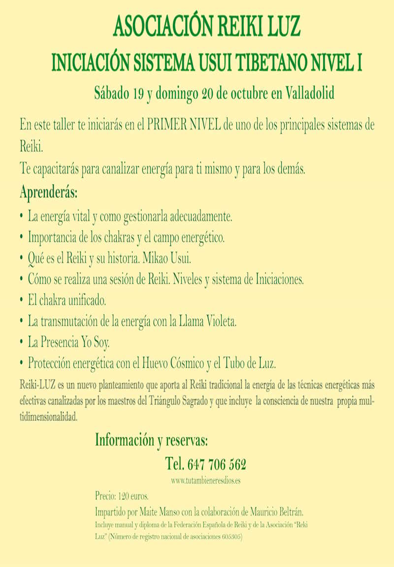Curso Reiki I – Octubre 2024